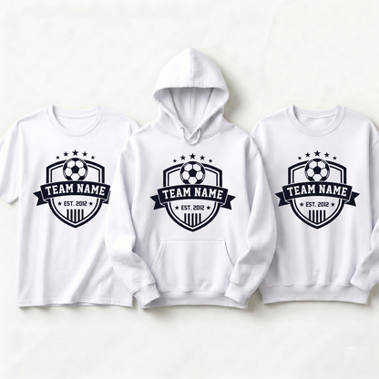Custom Soccer Team Shirt, Personalized Soccer Crest Hoodie, Sports Logo Sweatshirt, Custom Team Name Football Tee, Personalized Coach Gift