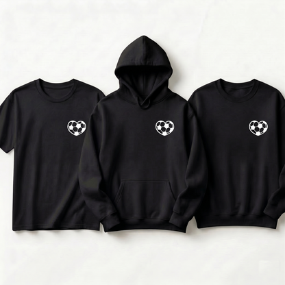 Custom Soccer Heart Apparel - Personalized Soccer Heart Hoodie, Sweatshirt, or T-Shirt - Custom Soccer Team Gift - Soccer Mom Hoodie
