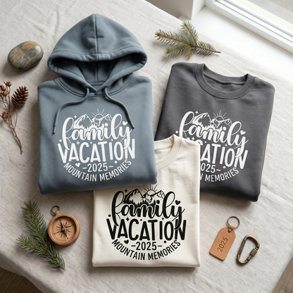 Custom Family Vacation 2025 Shirts, Personalized Mountain Memories Matching Hoodies, 2026 Family Trip Sweatshirts, Mountain Gift