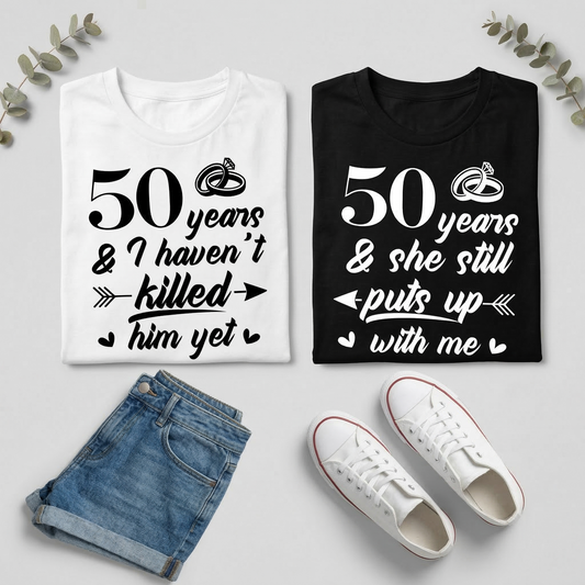 50 Years Married Couple Tee | Anniversary Gift for Parents | Funny Matching tee| 50th Wedding Anniversary Party Tops | Gift for Grandparents