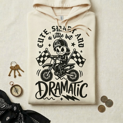 Cute Smart and a Little Bit Dramatic Toddler Hoodie | Kids Dirt Bike Skeleton Sweatshirt | Trendy Motocross Sibling Pullover