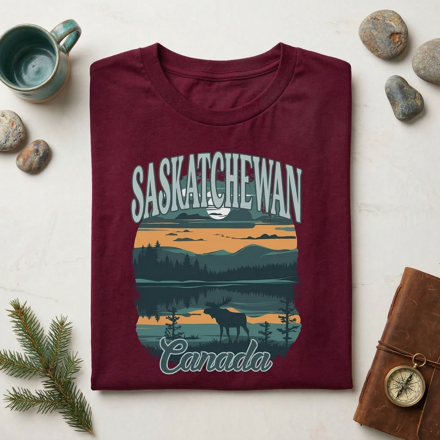 Vintage Saskatchewan Canada Shirt | Retro Moose & Lake Graphic Tee | Canadian Nature Lover Gift | Outdoorsy Camping T-Shirt