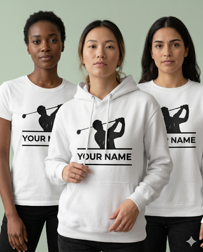 Custom Golf Swing Hoodie, Personalized Golfer Sweatshirt, Minimalist Golf T-Shirt, Custom Name Golf Apparel, Personalized Gift for Golfer