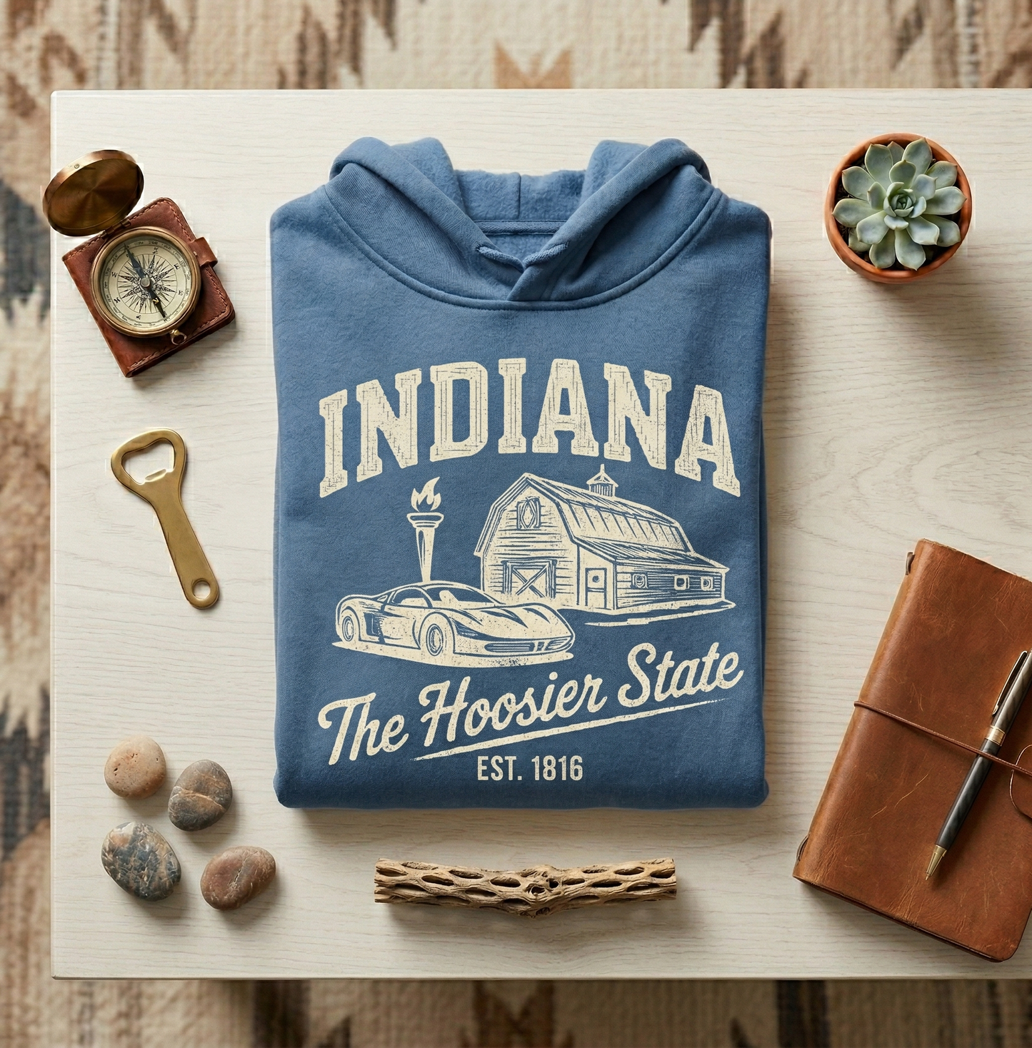Custom Indiana Hoodie - Vintage Hoosier State Sweatshirt - Retro IN 1816 Est. Pullover - Personalized Indiana Gift