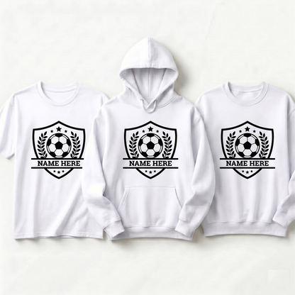 Custom Soccer Crest Hoodie, Personalized Soccer Team Shirt, Game Day Shield Sweatshirt, Custom Player Name Soccer Gift, Soccer Club Apparel