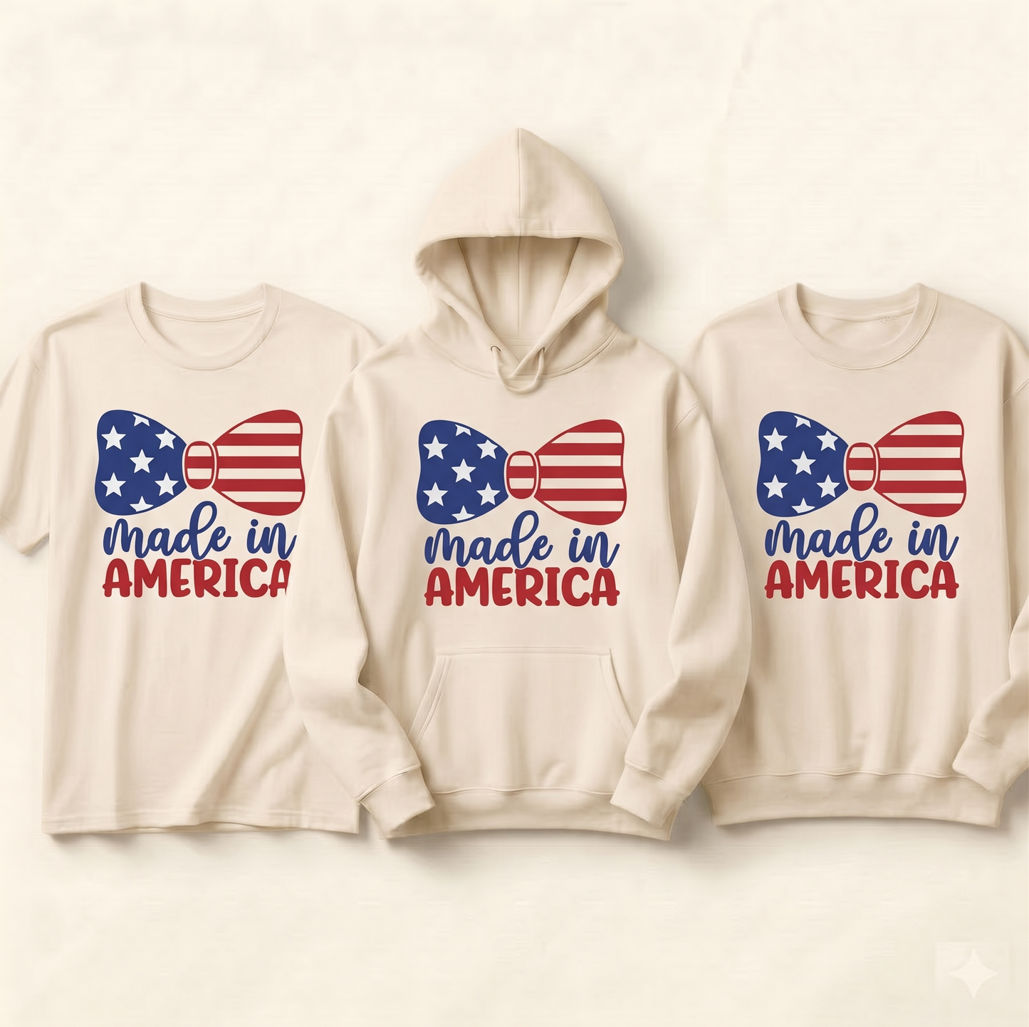 Custom Made in America Shirt, Patriotic Bow 4th of July Hoodie, USA Independence Day Sweatshirt,  Retro American Pride Apparel