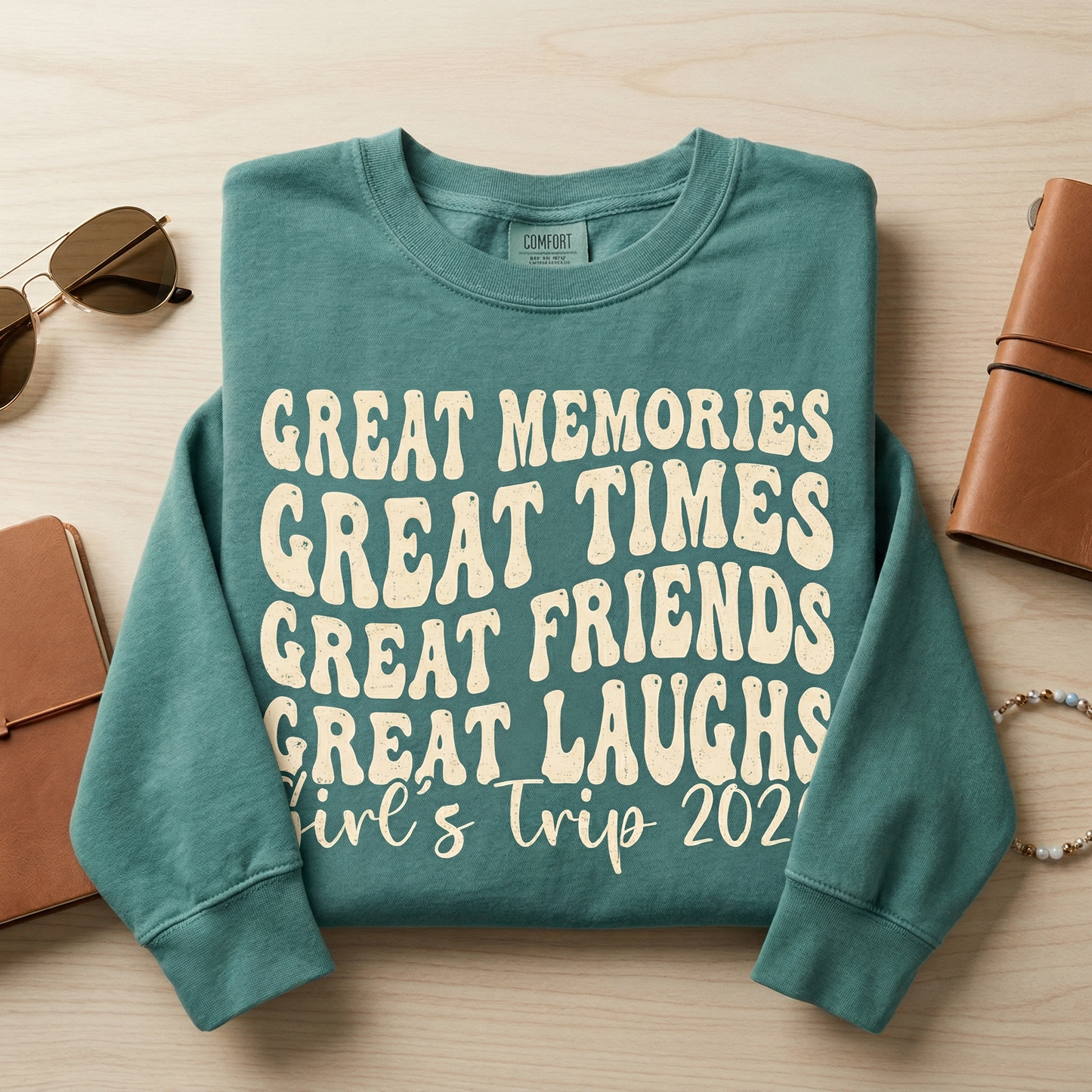 Custom Girl's Trip Shirt, Retro Girls Tee, Great Memories Great Times Shirt, Personalized Bachelorette Party Top, Teal Matching Bestie Shirt