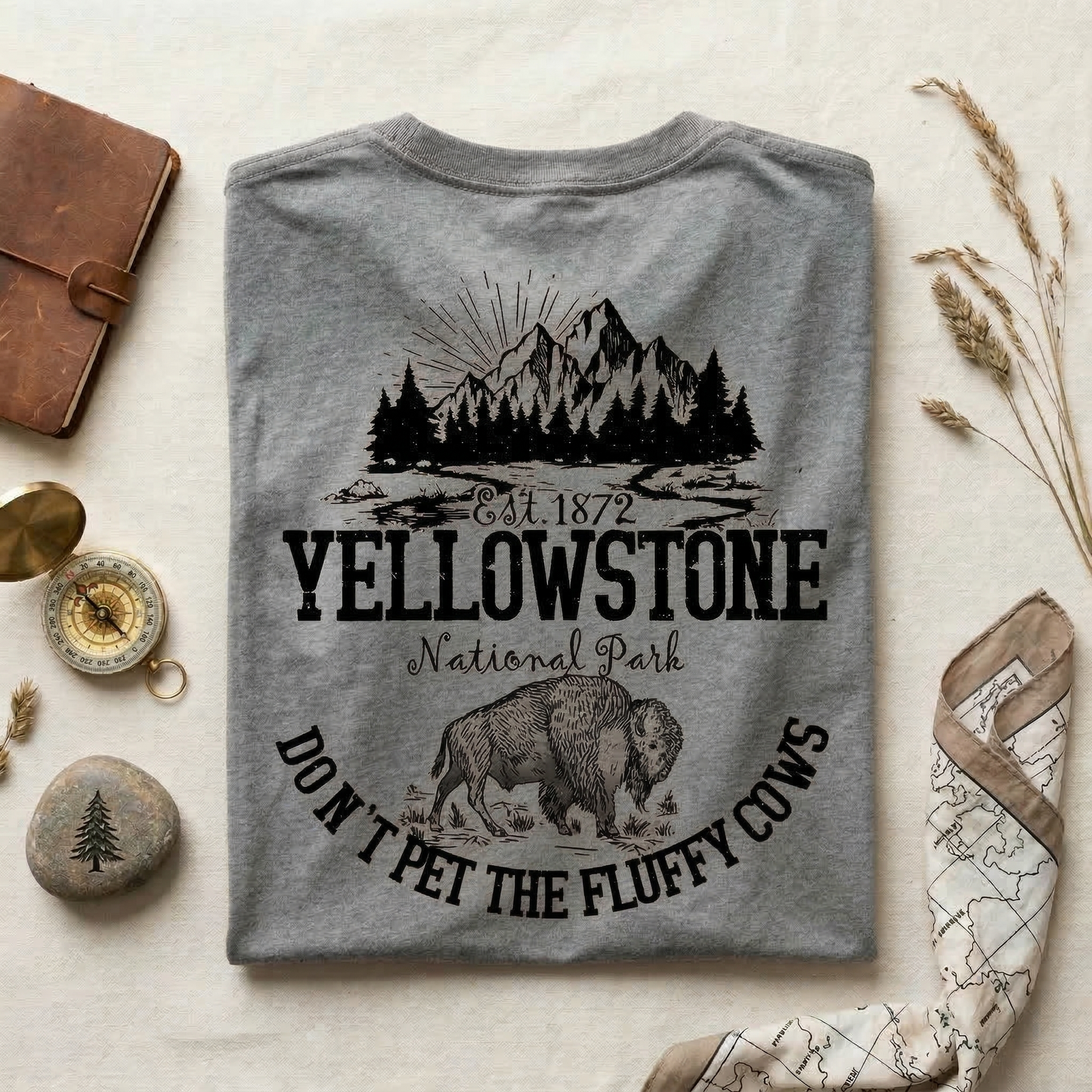 Funny Yellowstone Shirt | Don't Pet The Fluffy Cows Bison Tee | Vintage National Park T-Shirt | Hiking Camping Apparel | Outdoorsy Gift