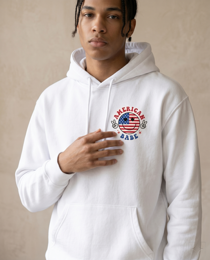 Custom American Babe Shirt, Retro 4th of July Smiley Hoodie, Personalized Patriotic Sweatshirt, Vintage USA Flag Smiley Face Apparel