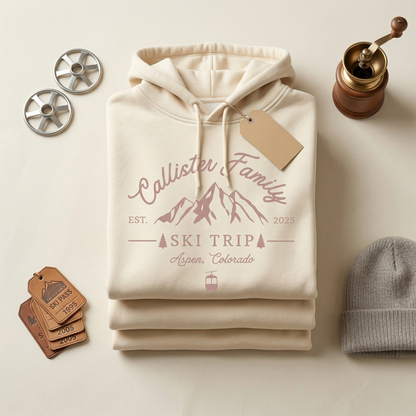 Custom Family Ski Trip Shirts | Personalized Matching Winter Vacation Hoodies | Mountain Crewneck Sweatshirt | Group Ski Apparel