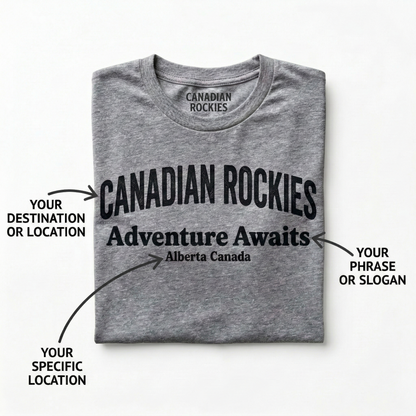 Custom Destination T-Shirt | Personalized City and State Shirt | Custom Slogan Souvenir Tee | Minimalist Adventure Awaits Heather Tshirt