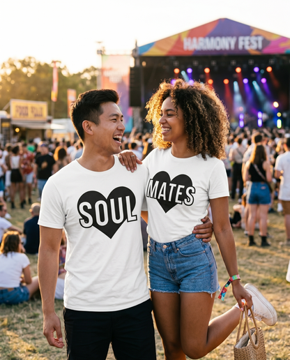 Matching Soul Mates Couple Shirts, Personalized Heart T-Shirt Set, Custom Anniversary Gift for Husband Wife, Valentines Day Apparel