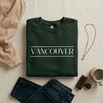 Minimalist Vancouver Sweatshirt | Elegant Vancouver BC Crewneck | White Serif Font City Jumper | Aesthetic British Columbia Canada Gift | Modern Vancouver Souvenir