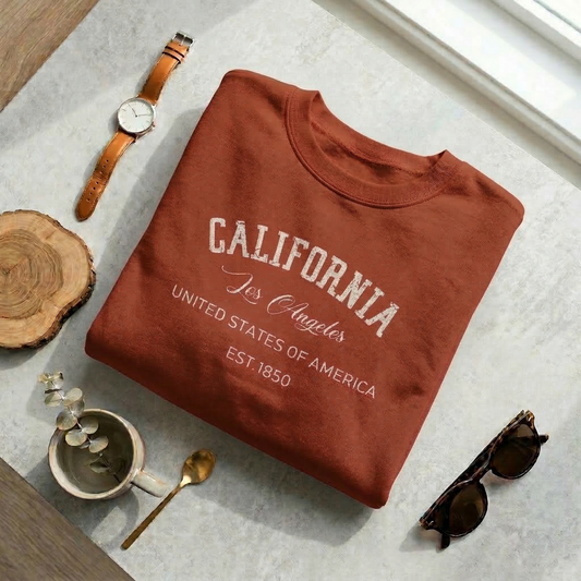 Vintage California Sweatshirt | Retro Los Angeles Pink Crewneck | Distressed California Gift | USA Travel Souvenir