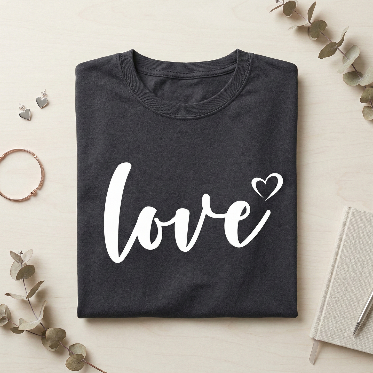 Minimalist Love Script T-Shirt, Hand-Lettered Heart Tee