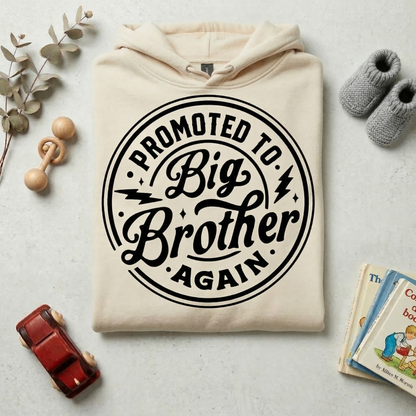 Promoted to Big Brother Again Hoodie | Third Baby Pregnancy Announcement | Retro Sibling Reveal Sweatshirt | Trendy Big Bro Pullover