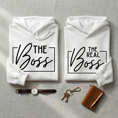 Custom Couple Sweatshirts, The Boss & The Real Boss Matching Shirts, Personalized Anniversary Gift for Husband and Wife, Custom Wedding Gift