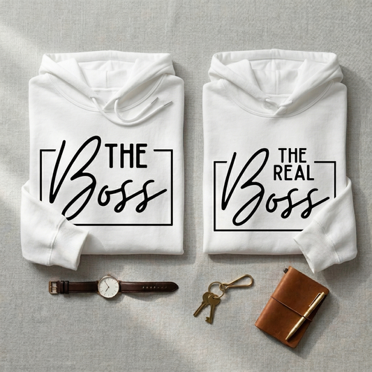 Custom Couple Sweatshirts, The Boss & The Real Boss Matching Shirts, Personalized Anniversary Gift for Husband and Wife, Custom Wedding Gift