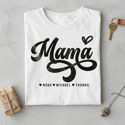 Custom Mama Shirt with Kids Names, Retro Minimalist Mother's Day Gift