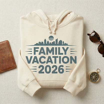 Custom City Family Vacation T-Shirt, Personalized Skyline Family Trip Shirt, Matching Group Travel Tees, Custom Family Reunion 2026 Shirt
