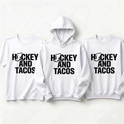 Custom Hockey and Tacos Hoodie, Funny Hockey Shirt with Name, Personalized Hockey Player Gift, Hockey Taco Lover Sweatshirt