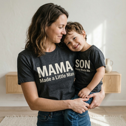 Mama Made a Little Man Matching Shirt Set | Mother and Son Outfits | Mama Made Me Shirt | Funny Boy Mom Gift| First Birthday Gift | Set of 2