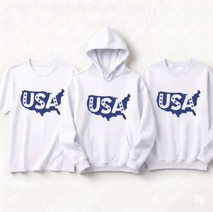 Custom USA Map Shirt, Patriotic 4th of July Hoodie, Independence Day Sweatshirt, Matching Family July 4th Apparel, American Pride Tops