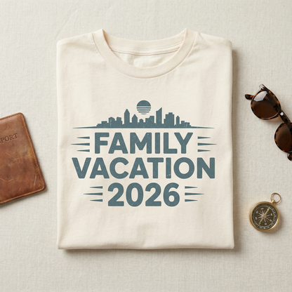 Custom City Family Vacation T-Shirt, Personalized Skyline Family Trip Shirt, Matching Group Travel Tees, Custom Family Reunion 2026 Shirt