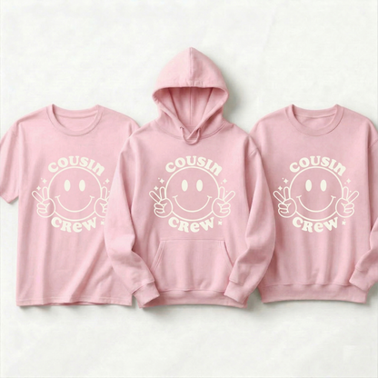 Custom Cousin Crew Shirt | Retro Smiley Face Matching Family Hoodies | Personalized Peace Sign Cousin Crew Sweatshirt | Trendy Family Gift