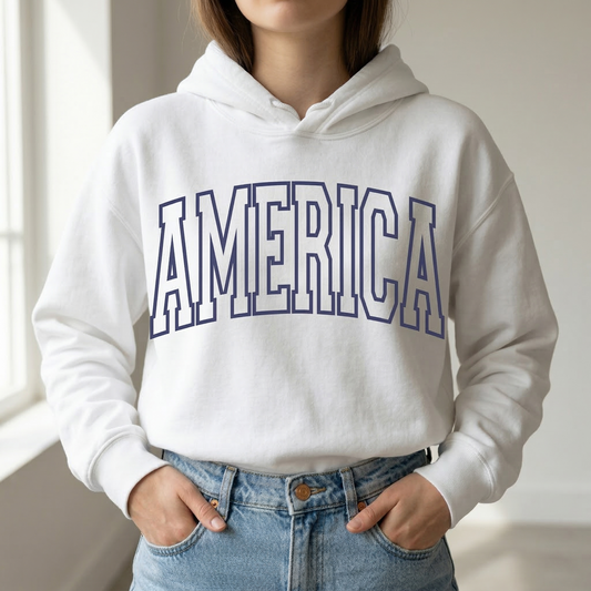 America Varsity T-Shirt, Minimalist Patriotic Shirt, USA College Style Tee, 4th of July Women's Shirt, Red White and Blue, Olympic Games Fan Gear