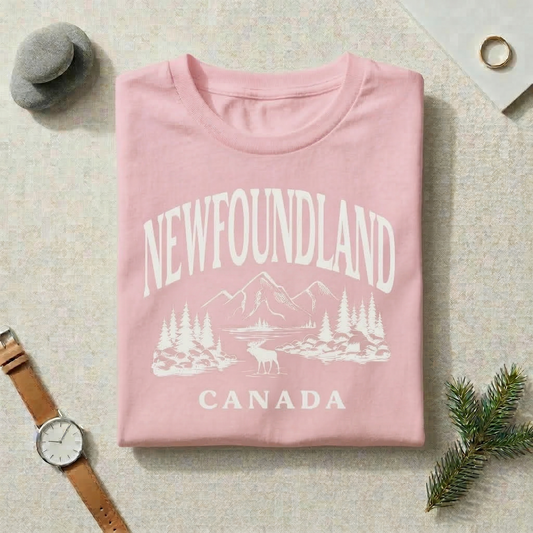 Newfoundland Canada T-Shirt | Vintage Nature Graphic Tee | Moose and Mountains Outdoors Shirt | Minimalist Wanderlust Gift | Newfoundland Souvenir