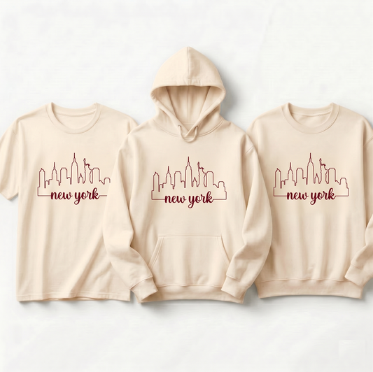 Custom New York City Skyline T-Shirt - Minimalist NYC Line Art Shirt - Personalized Statue of Liberty Graphic Tee - Custom City Name Apparel