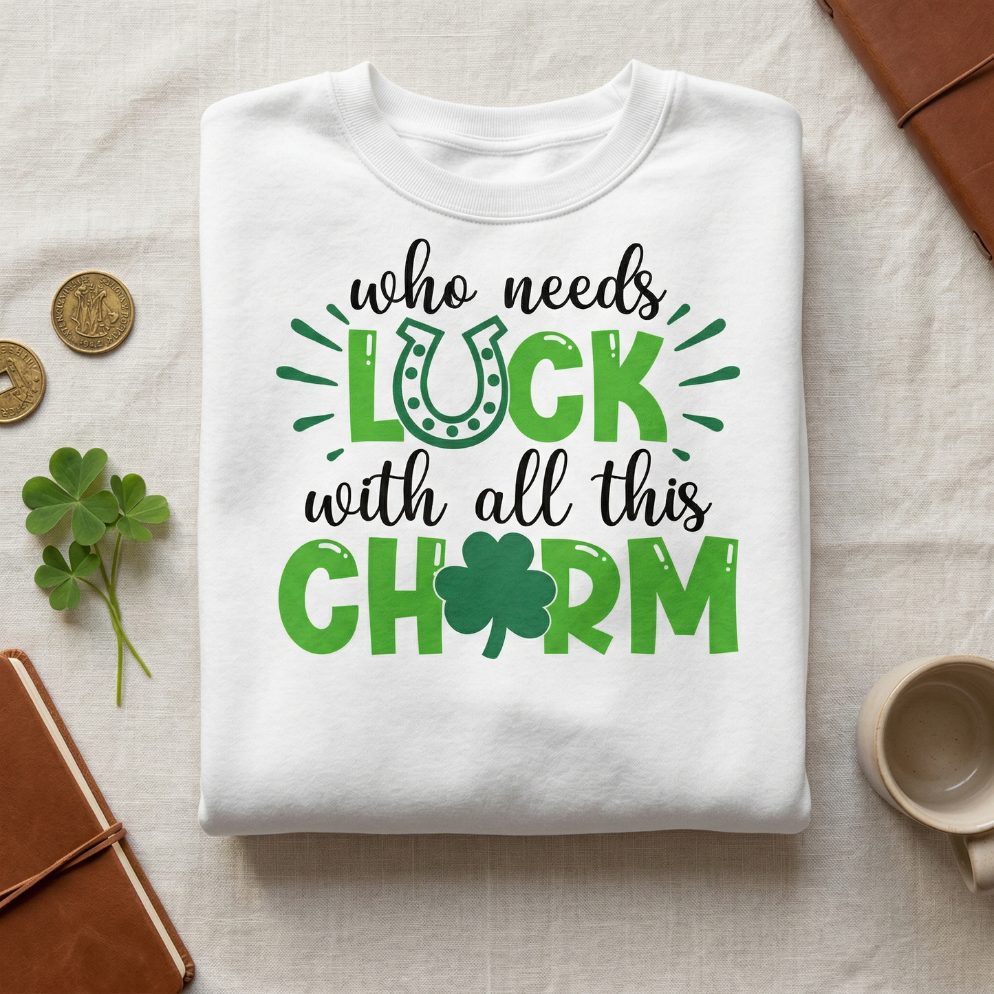 Retro Charm Sweatshirt, St Patrick's Day Crewneck, Shamrock Sweater, Lucky Vibes