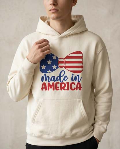 Custom Made in America Shirt, Patriotic Bow 4th of July Hoodie, USA Independence Day Sweatshirt,  Retro American Pride Apparel