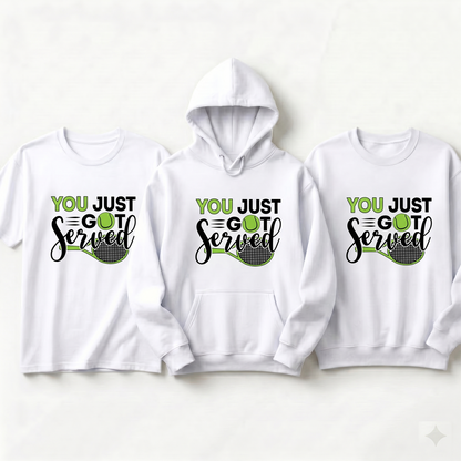 Custom You Just Got Served Tennis Shirt, Personalized Tennis Mom Hoodie, Tennis Player Gift, Game Day Sweatshirt, Customized Tennis Team