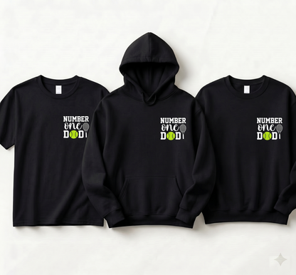 Custom Number One Tennis Dad Hoodie, Personalized Tennis Dad Shirt, Father's Day Tennis Gift, Number 1 Dad Sweatshirt