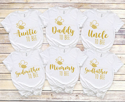 Baby Bee Announcement Matching T-Shirt Set, Personalized Baby Shower Shirts, Mommy to Bee, Pregnancy Reveal, Gender Reveal Party Apparel