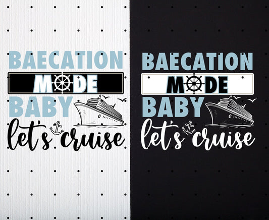 Baecation Mode Cruise T-Shirts, Matching Couple Vacation Shirts, His and Hers Travel Tees for Honeymoon or Anniversary