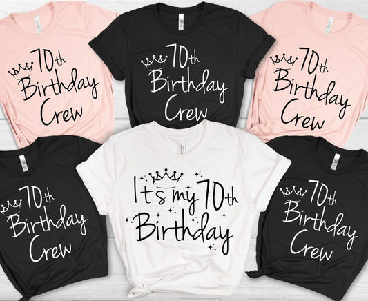 70th Birthday Crew T-Shirt, "It's My 70th Birthday" tee, matching milestone party shirts for Birthday Queen Squad.
