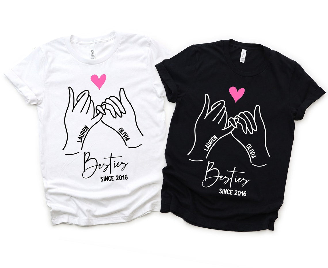 Besties Custom T-Shirt, Pinky Promise BFF tee for girls trip, personalized best friend gift