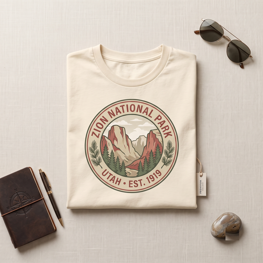 Custom Zion National Park Retro T-Shirt: Utah Nature Hiking Apparel