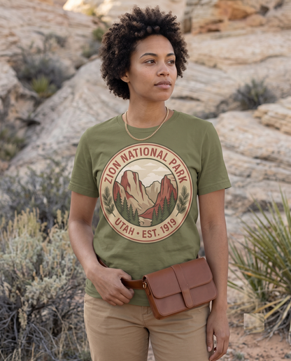 Custom Zion National Park Retro T-Shirt: Utah Nature Hiking Apparel