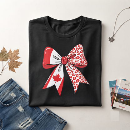 Custom Canada Bow Shirt, Red Leopard Print Hoodie, Canadian Flag Sweatshirt Tee